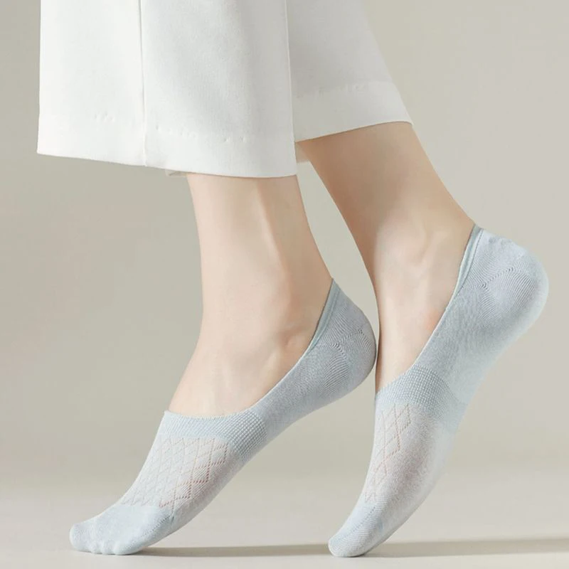 5Pairs Women Invisible Boat Mesh Socks Summer Silicone Non-slip Breathable Comfortable Mesh Sock Low Cut Female Ultra-thin Sox