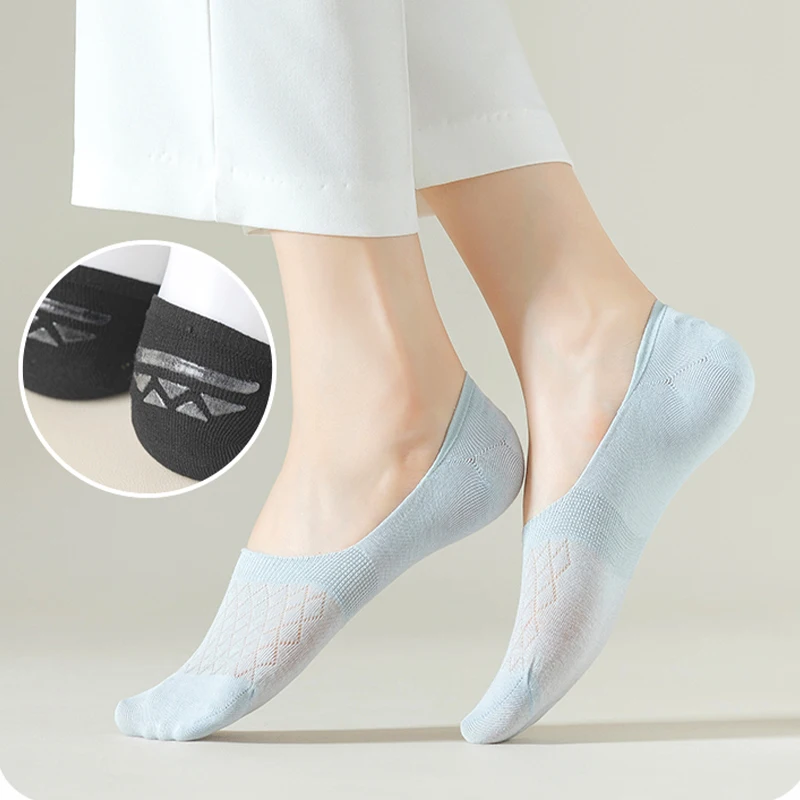 5Pairs Women Invisible Boat Mesh Socks Summer Silicone Non-slip Breathable Comfortable Mesh Sock Low Cut Female Ultra-thin Sox