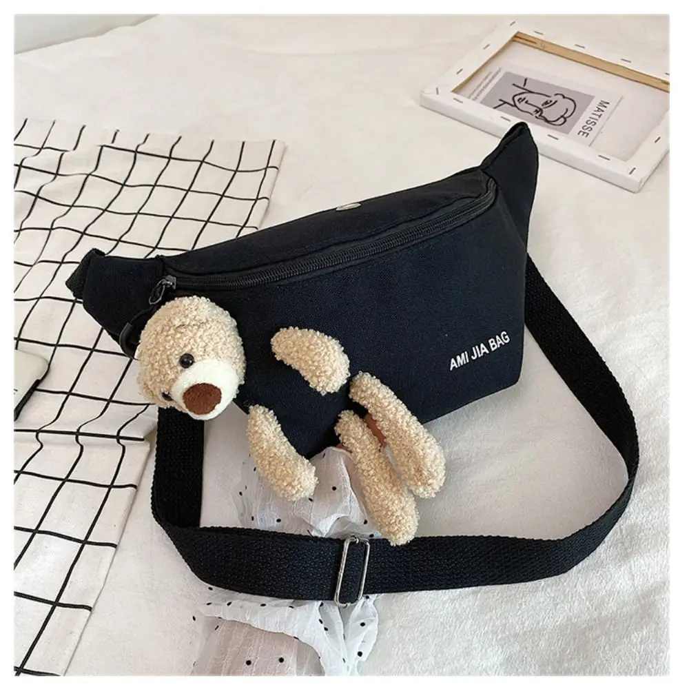 New Women's Cute Bear Waist Bag Canvas Belt Bags Designer Crossbody Chest Bag Female Solid Fanny Pack Banana Hip Purse