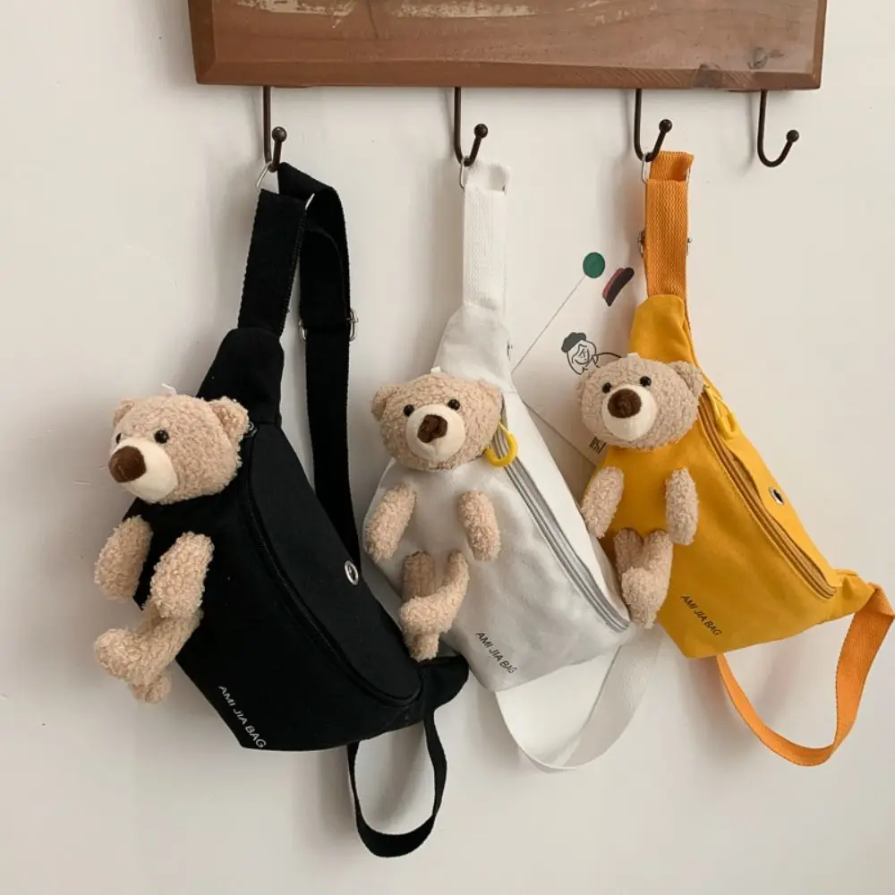 New Women's Cute Bear Waist Bag Canvas Belt Bags Designer Crossbody Chest Bag Female Solid Fanny Pack Banana Hip Purse
