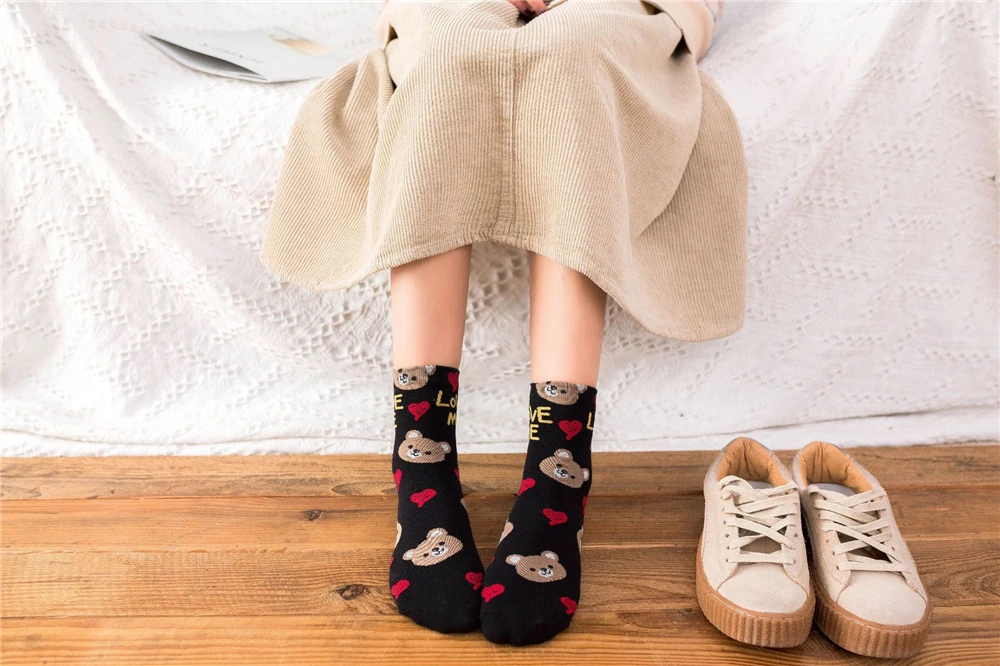 Cute Animal Korean Style Women Cat Panda Dog Bear Cartoon Socks Soft Cotton Casual Sport Streetwear Dropship
