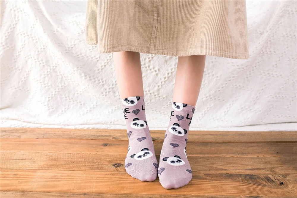 Cute Animal Korean Style Women Cat Panda Dog Bear Cartoon Socks Soft Cotton Casual Sport Streetwear Dropship