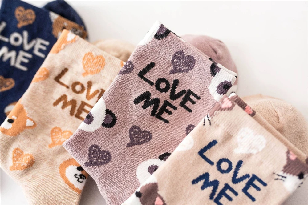 Cute Animal Korean Style Women Cat Panda Dog Bear Cartoon Socks Soft Cotton Casual Sport Streetwear Dropship