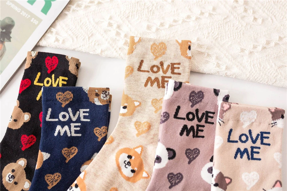 Cute Animal Korean Style Women Cat Panda Dog Bear Cartoon Socks Soft Cotton Casual Sport Streetwear Dropship