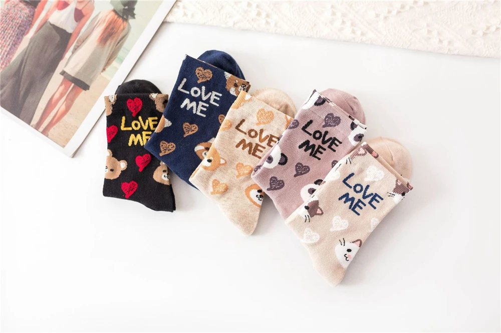 Cute Animal Korean Style Women Cat Panda Dog Bear Cartoon Socks Soft Cotton Casual Sport Streetwear Dropship