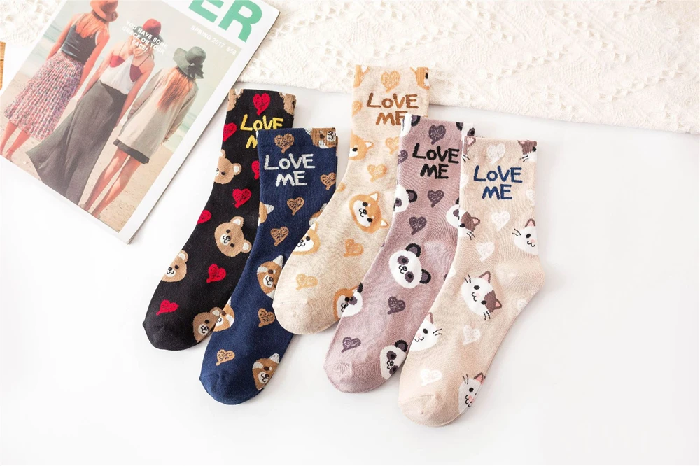 Cute Animal Korean Style Women Cat Panda Dog Bear Cartoon Socks Soft Cotton Casual Sport Streetwear Dropship
