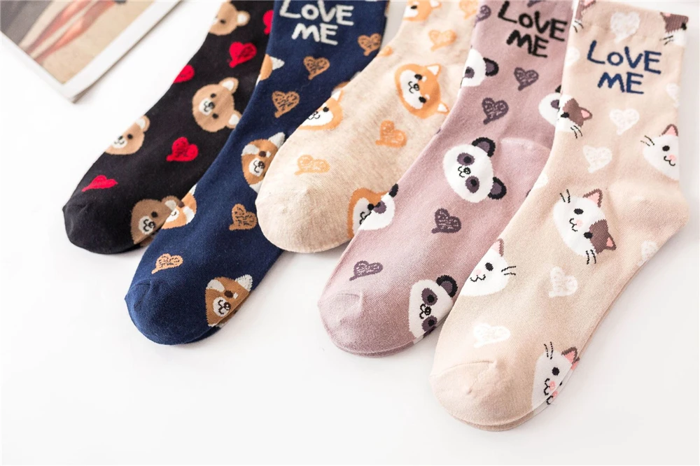 Cute Animal Korean Style Women Cat Panda Dog Bear Cartoon Socks Soft Cotton Casual Sport Streetwear Dropship