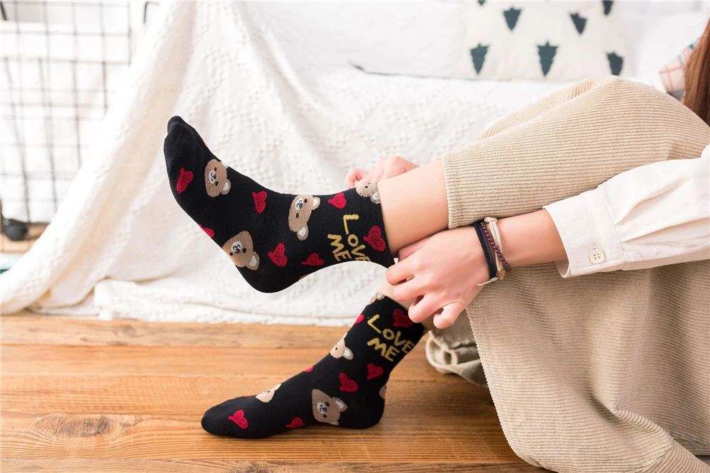 Cute Animal Korean Style Women Cat Panda Dog Bear Cartoon Socks Soft Cotton Casual Sport Streetwear Dropship