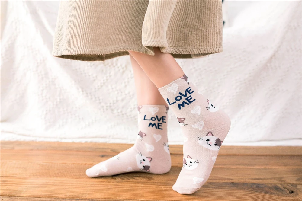 Cute Animal Korean Style Women Cat Panda Dog Bear Cartoon Socks Soft Cotton Casual Sport Streetwear Dropship