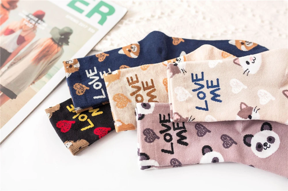Cute Animal Korean Style Women Cat Panda Dog Bear Cartoon Socks Soft Cotton Casual Sport Streetwear Dropship