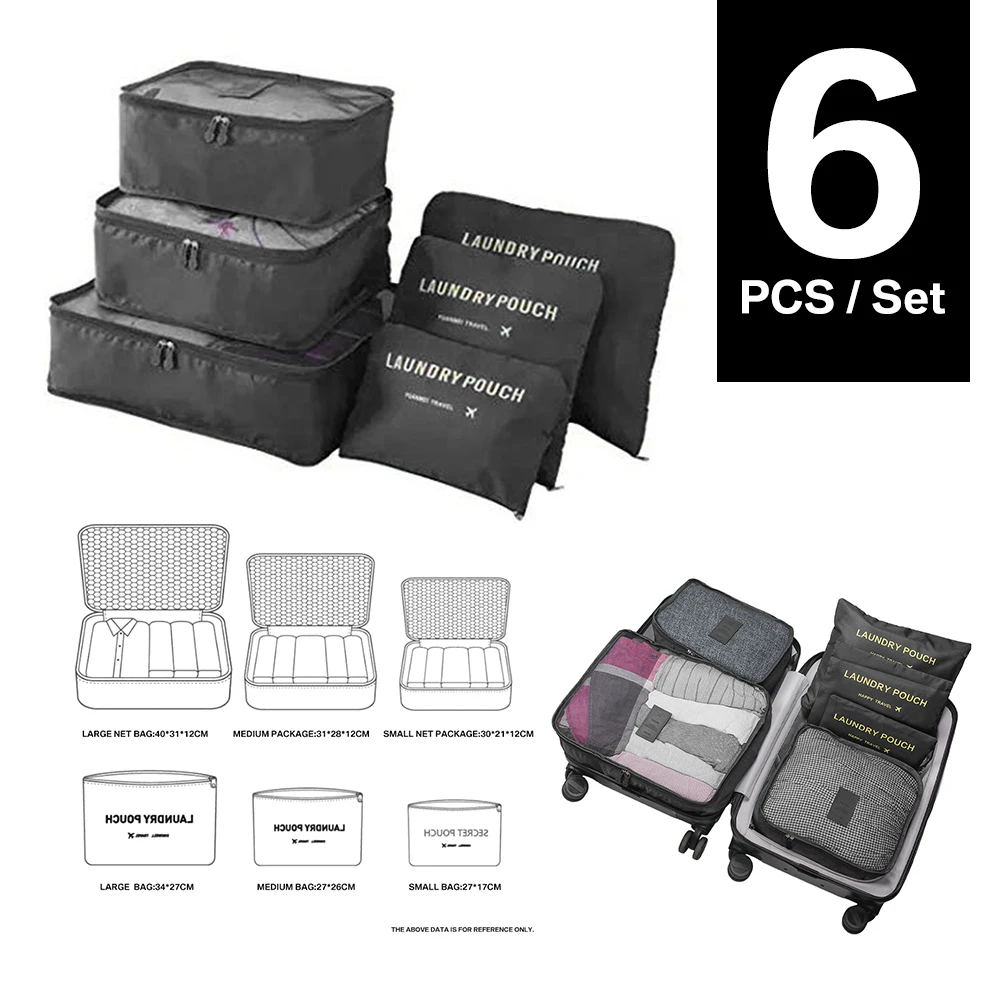 8/6pcs Set Travel Storage Bag Large Capacity Luggage Clothes Sorting Organizer Suitcase Pouch Case Essentials Shoes Packing Cube
