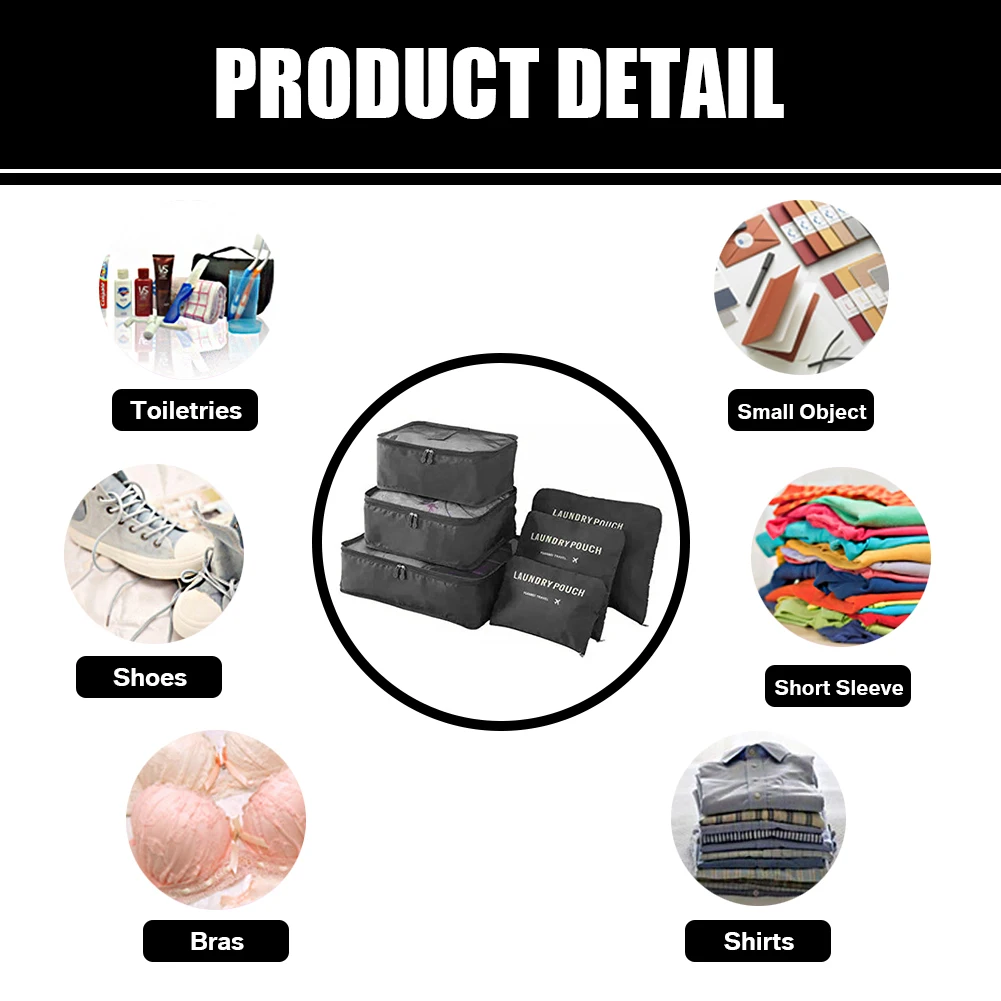 8/6pcs Set Travel Storage Bag Large Capacity Luggage Clothes Sorting Organizer Suitcase Pouch Case Essentials Shoes Packing Cube