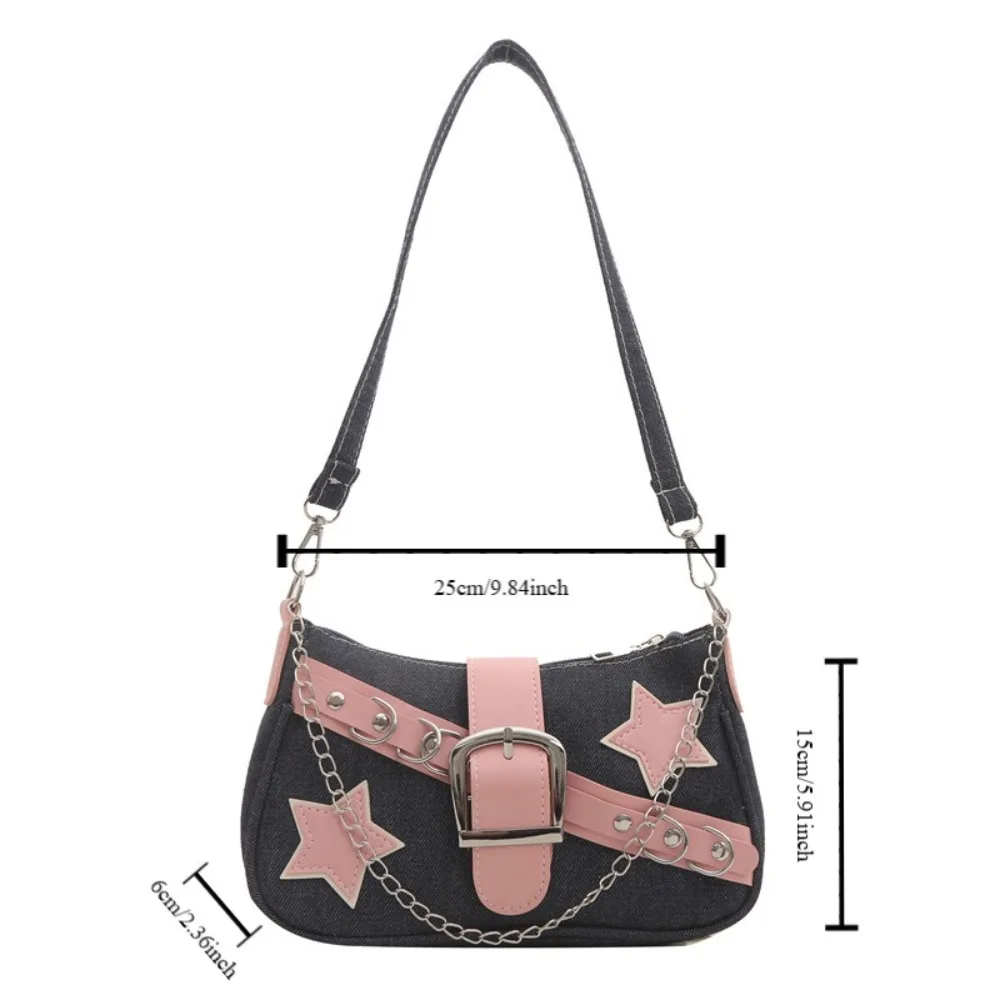 Y2k Fashion Women's Handbags Stars Pattern Cool Girls Underarm Bag Fashion Female Small Shoulder Bags Chain Tote Purses