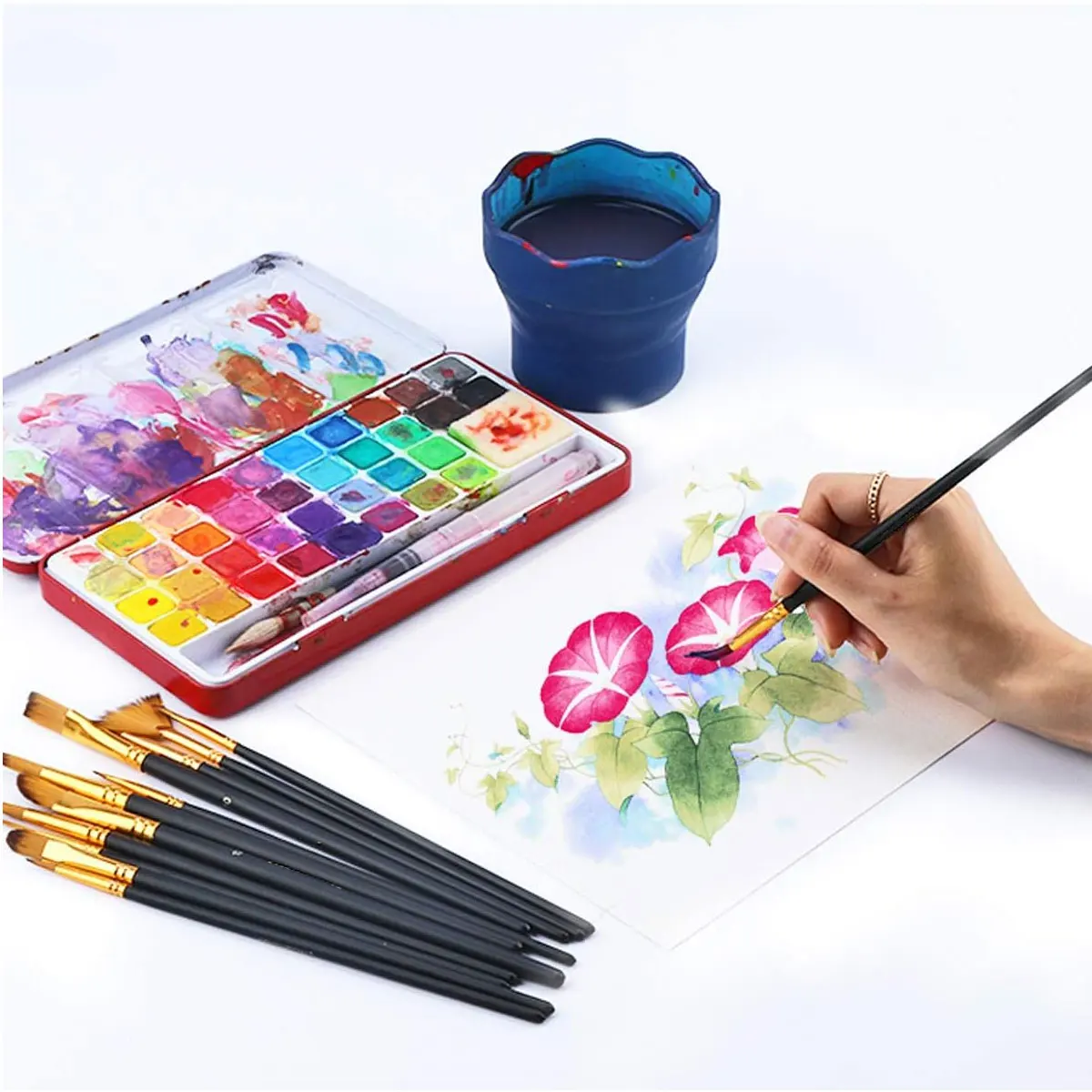 12/24pcs Professional Artist Painting Brush Oil Painting Watercolor Set For Oil, Acrylic, Canvas, Gouache,Includes Fine Detail