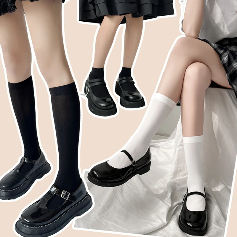 Lolita Ladies Girls Warm Student Girls Cosplay Socks Sexy Black White Soild Color Long Sock Women Over Knee Thigh High Stockings