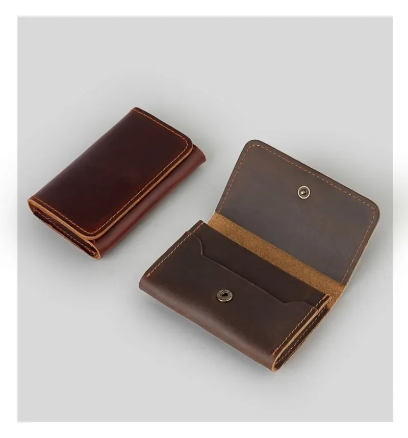 Cowhide Purse Headphone Holder Vintage Leather Wallets Coin Purses Portable Data Cable Headphone Storage Bag Case Card Holder