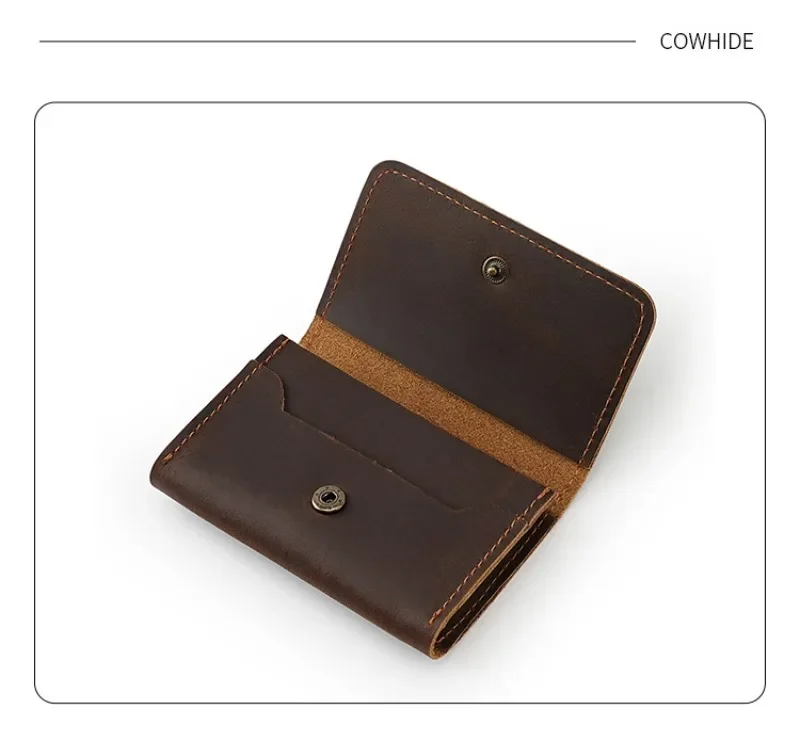Cowhide Purse Headphone Holder Vintage Leather Wallets Coin Purses Portable Data Cable Headphone Storage Bag Case Card Holder