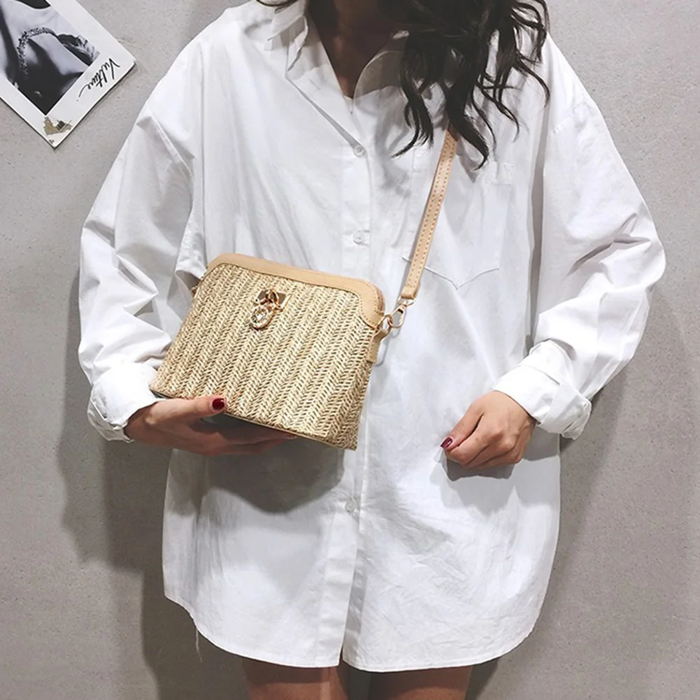 Straw Woven Messenger Bag Casual Shell Summer Beach Women Crossbody Handbags Female Shoulder Cross Body Boho Bag