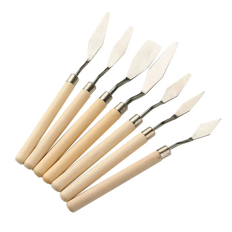 7pcs/Set Oil Painting Scraper Palette Knife Watercolors Fine Acrylic Gouache Paint Spatula Pick Color Mixing Tools Art Supplies