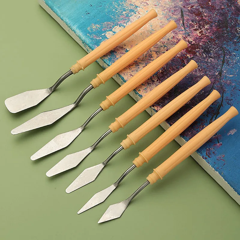 7pcs/Set Oil Painting Scraper Palette Knife Watercolors Fine Acrylic Gouache Paint Spatula Pick Color Mixing Tools Art Supplies