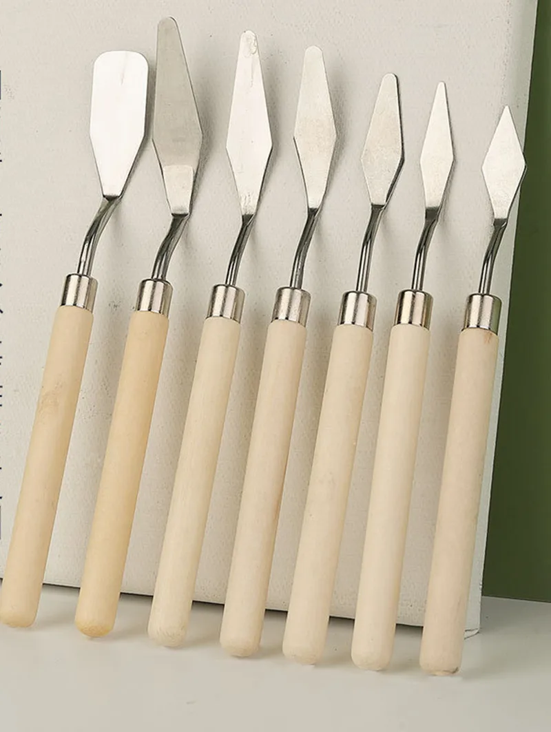 7pcs/Set Oil Painting Scraper Palette Knife Watercolors Fine Acrylic Gouache Paint Spatula Pick Color Mixing Tools Art Supplies