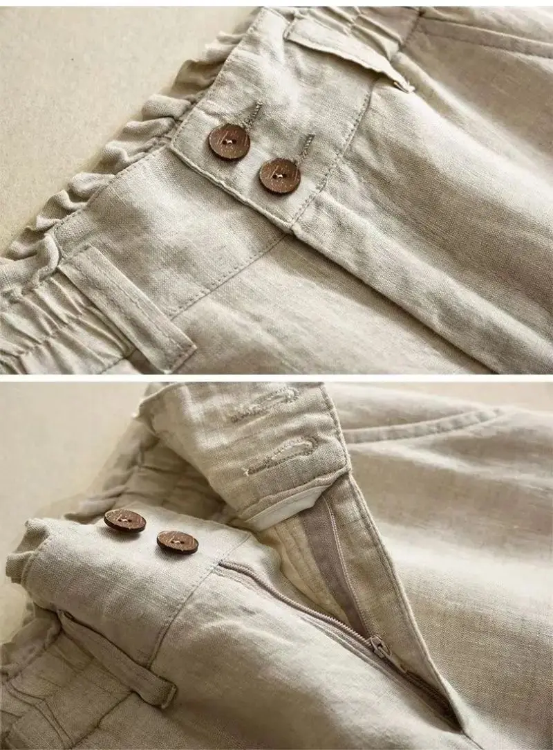 Linen Solid Casual Basic Elastic High Waist Wide Leg Loose Women's Pants Ankle-Length Pants For Women Clothing Fashion 2024