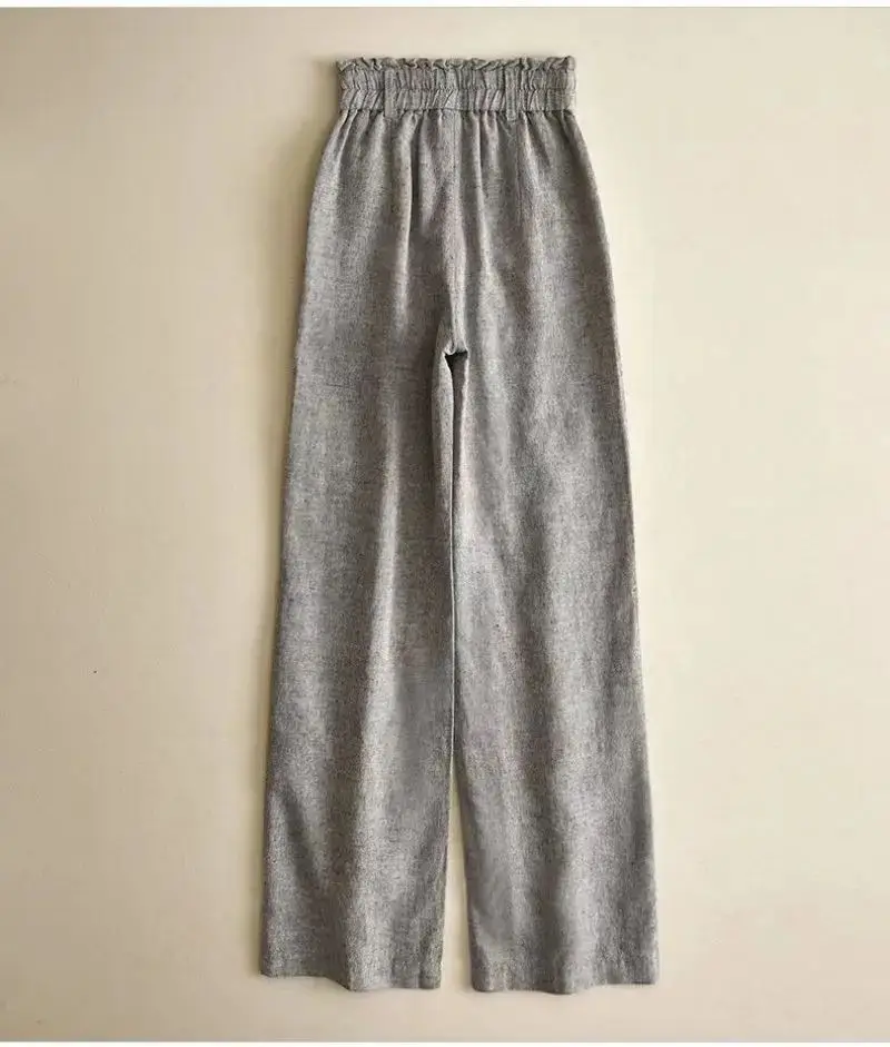 Linen Solid Casual Basic Elastic High Waist Wide Leg Loose Women's Pants Ankle-Length Pants For Women Clothing Fashion 2024