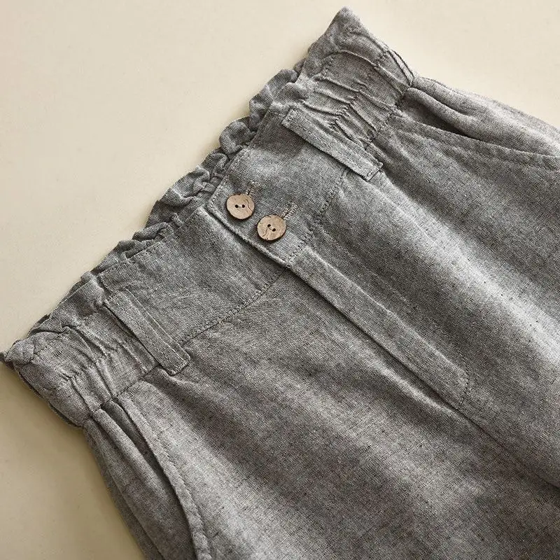 Linen Solid Casual Basic Elastic High Waist Wide Leg Loose Women's Pants Ankle-Length Pants For Women Clothing Fashion 2024
