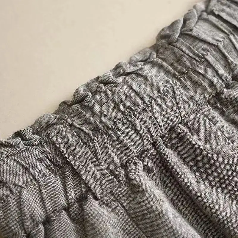 Linen Solid Casual Basic Elastic High Waist Wide Leg Loose Women's Pants Ankle-Length Pants For Women Clothing Fashion 2024