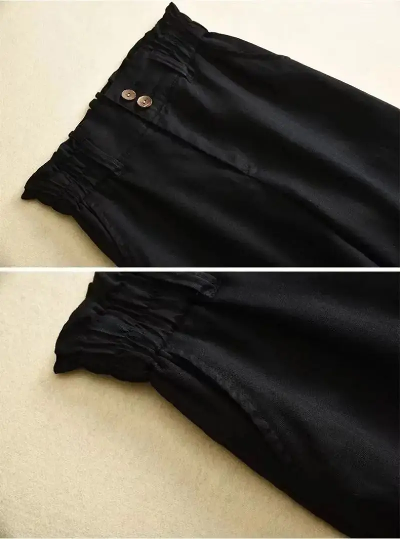 Linen Solid Casual Basic Elastic High Waist Wide Leg Loose Women's Pants Ankle-Length Pants For Women Clothing Fashion 2024