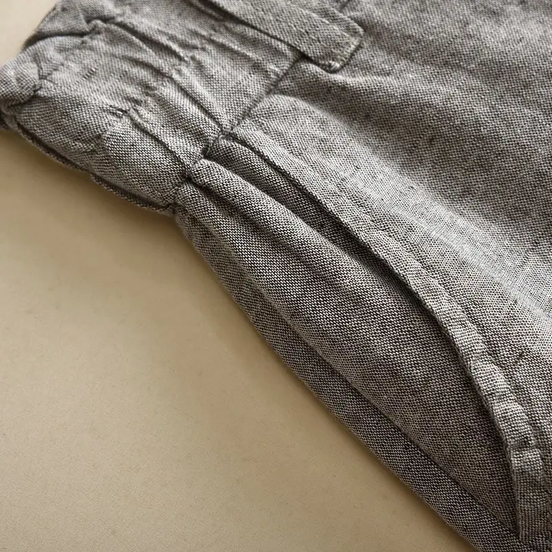 Linen Solid Casual Basic Elastic High Waist Wide Leg Loose Women's Pants Ankle-Length Pants For Women Clothing Fashion 2024