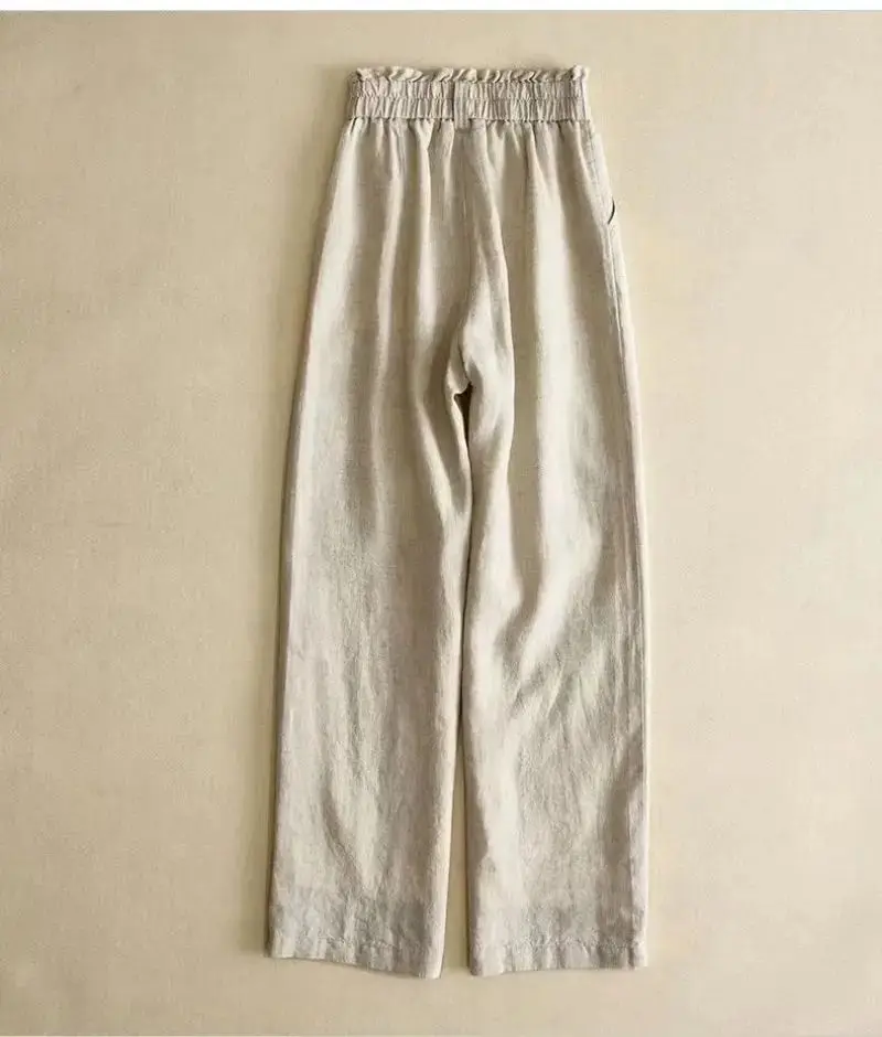 Linen Solid Casual Basic Elastic High Waist Wide Leg Loose Women's Pants Ankle-Length Pants For Women Clothing Fashion 2024