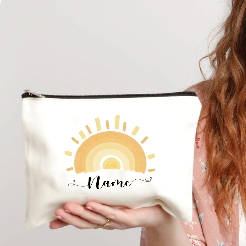Rainbow Teacher Custom Name Makeup Bag Personalized Graduation Gift for Teachers Pencil Case Back To School Gift Women Purse