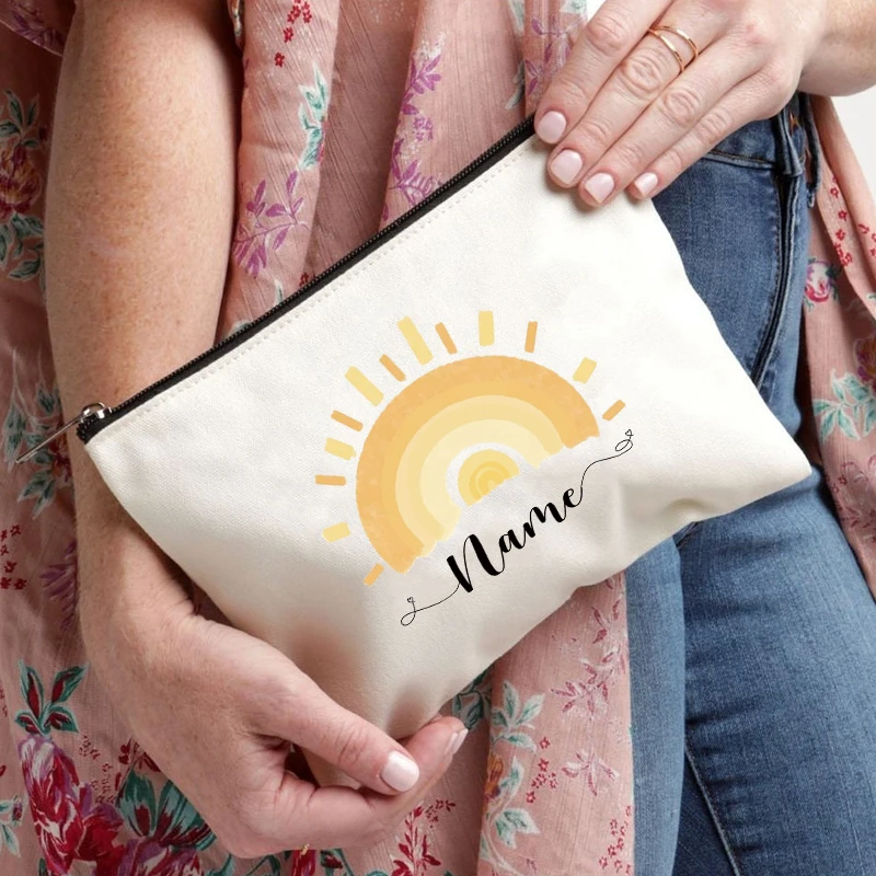Rainbow Teacher Custom Name Makeup Bag Personalized Graduation Gift for Teachers Pencil Case Back To School Gift Women Purse