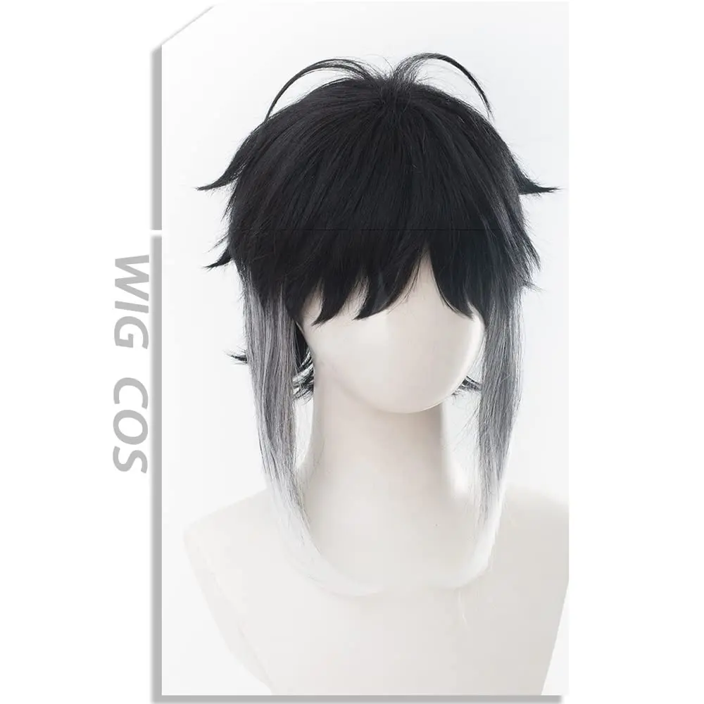Anime Ryūnosuke Akutagawa Ryunosuke Akutagawa Wig Black and White Short Curly Party Hair Halloween Cosplay Props Accessory