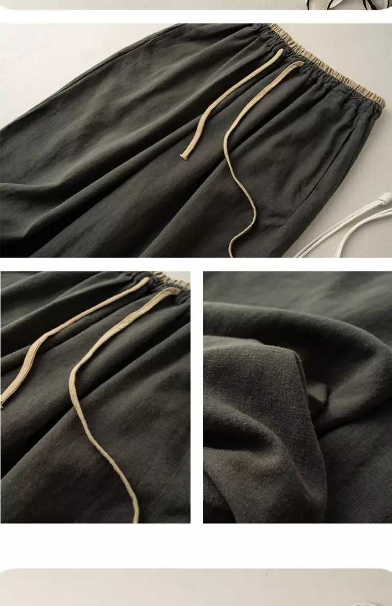 Linen Casual Solid Lace Up Elastic High Waist Loose Wide Leg Women's Pants Ankle-Length Pants For Women Clothing 2024 Fashion