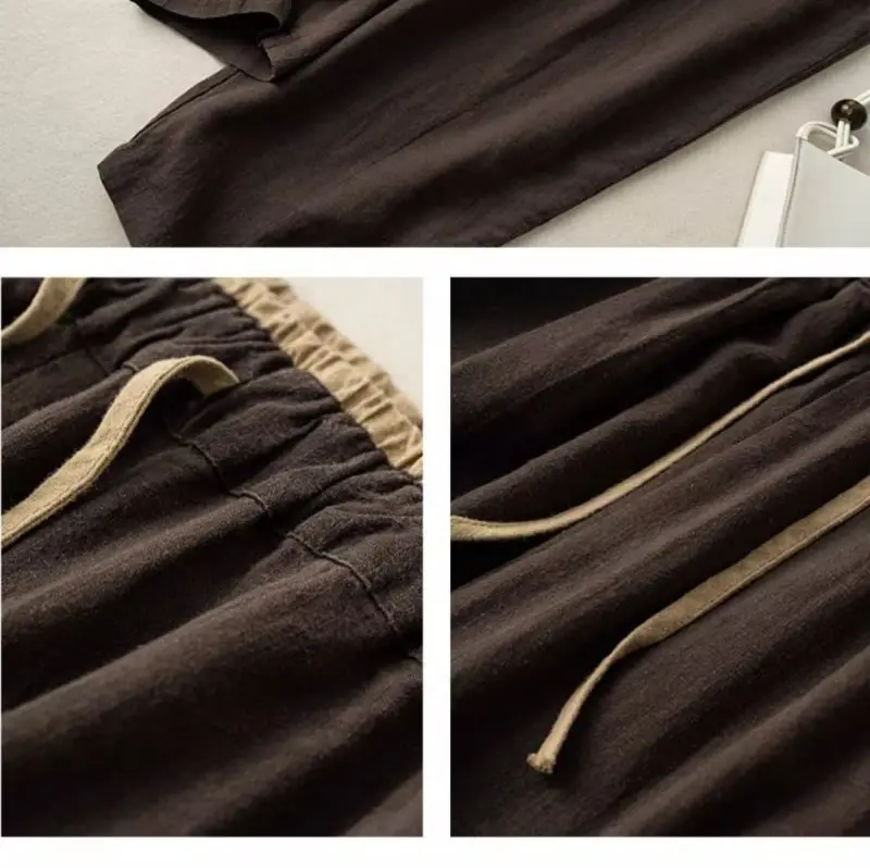 Linen Casual Solid Lace Up Elastic High Waist Loose Wide Leg Women's Pants Ankle-Length Pants For Women Clothing 2024 Fashion