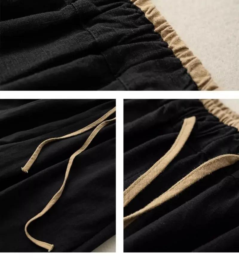 Linen Casual Solid Lace Up Elastic High Waist Loose Wide Leg Women's Pants Ankle-Length Pants For Women Clothing 2024 Fashion