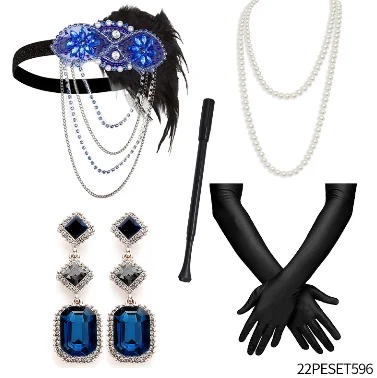 PESENAR 1920s Flapper Accessories Gatsby Costume Accessories Set 20s Flapper Headband Pearl Necklace Gloves Plastic Holder