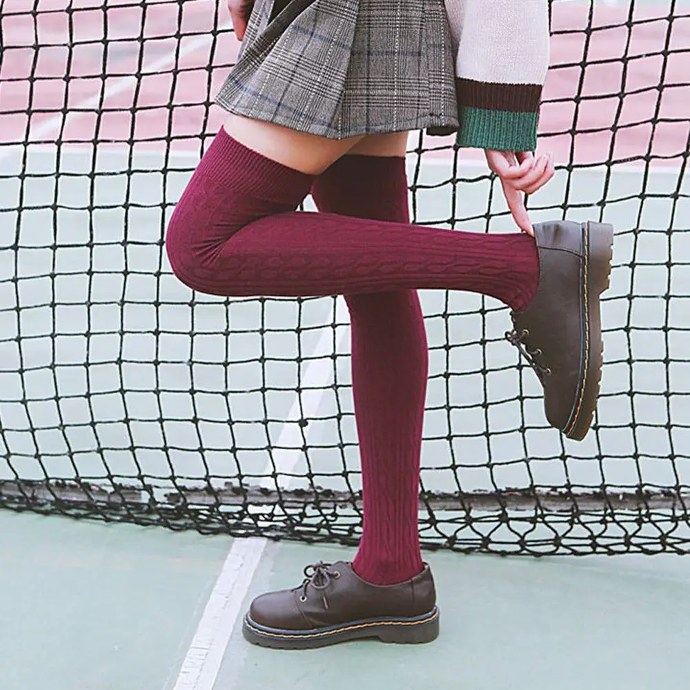 Ladies Women Knitted Thigh-High Over the Knee Socks Solid Color Winter Long Stockings Women Girls Warm Hosiery Socks Gifts