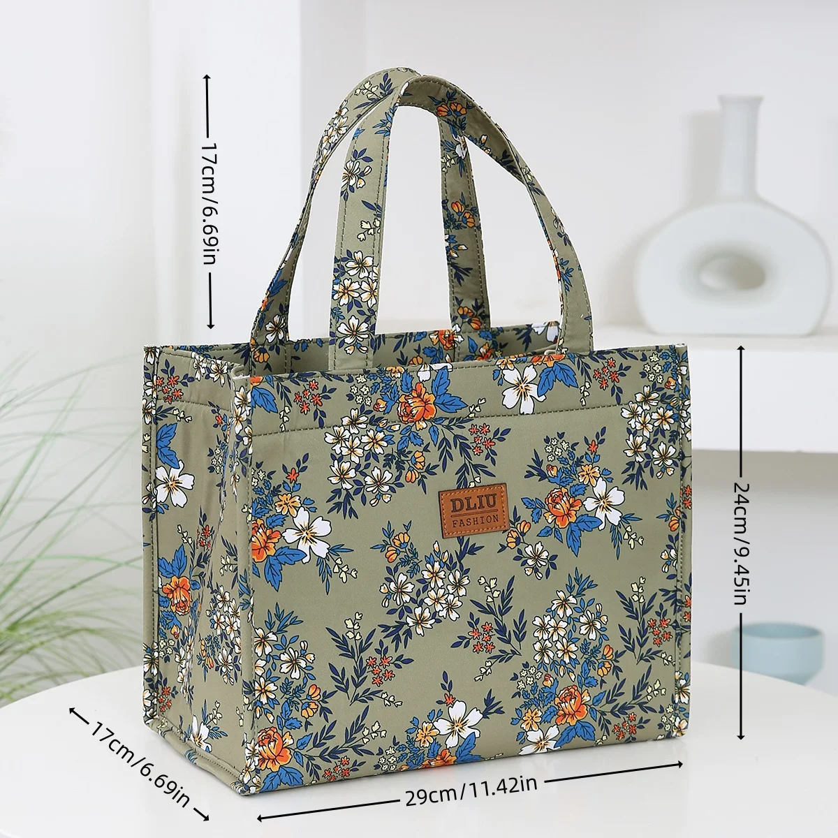 New Style Nylon Printing Thickened Large Capacity Handbag, Work Portable Zipper Semi-Closed Lunch Box Storage Bag, Bento Bag