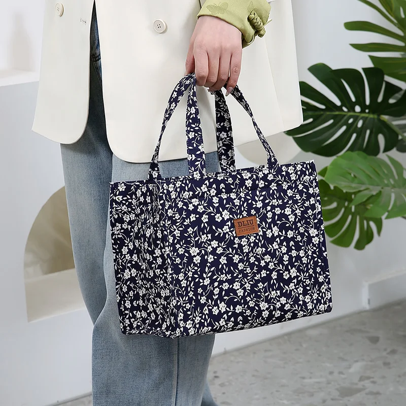 New Style Nylon Printing Thickened Large Capacity Handbag, Work Portable Zipper Semi-Closed Lunch Box Storage Bag, Bento Bag