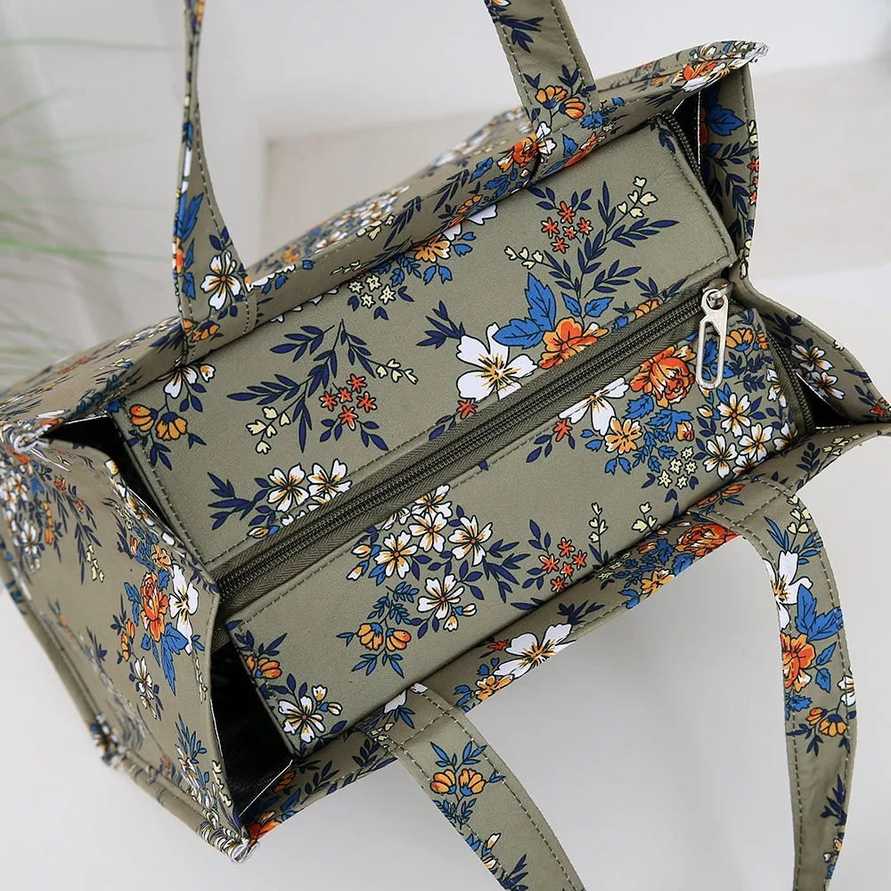 New Style Nylon Printing Thickened Large Capacity Handbag, Work Portable Zipper Semi-Closed Lunch Box Storage Bag, Bento Bag