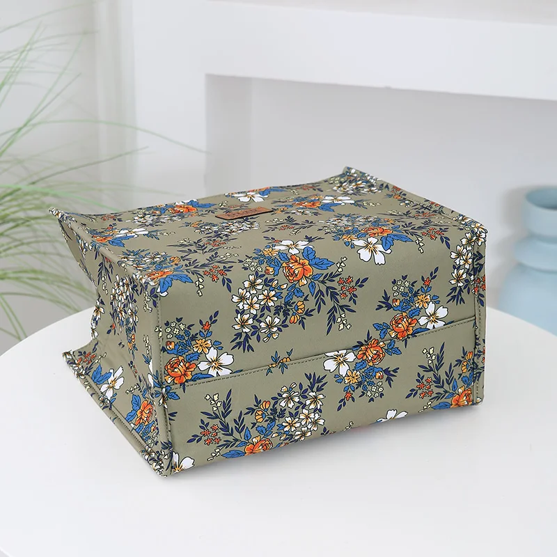 New Style Nylon Printing Thickened Large Capacity Handbag, Work Portable Zipper Semi-Closed Lunch Box Storage Bag, Bento Bag