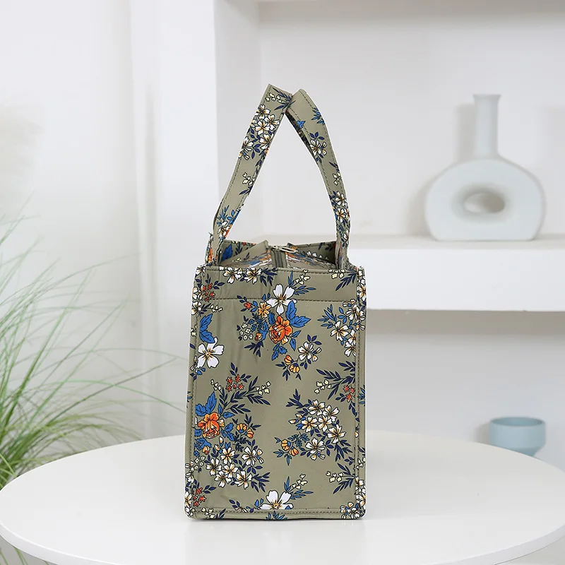 New Style Nylon Printing Thickened Large Capacity Handbag, Work Portable Zipper Semi-Closed Lunch Box Storage Bag, Bento Bag