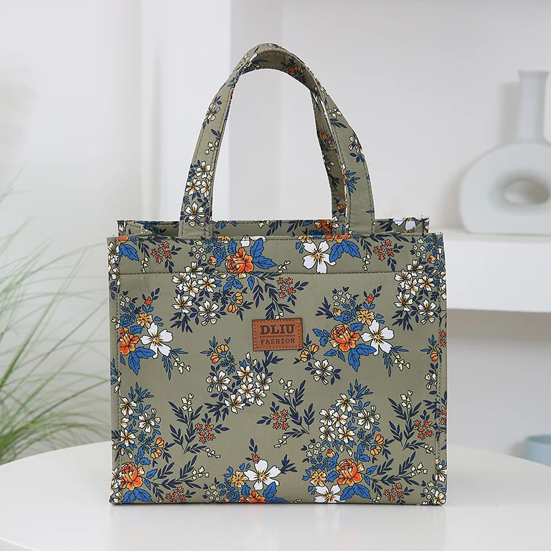 New Style Nylon Printing Thickened Large Capacity Handbag, Work Portable Zipper Semi-Closed Lunch Box Storage Bag, Bento Bag