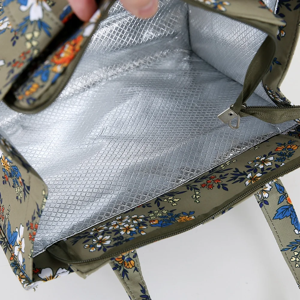 New Style Nylon Printing Thickened Large Capacity Handbag, Work Portable Zipper Semi-Closed Lunch Box Storage Bag, Bento Bag