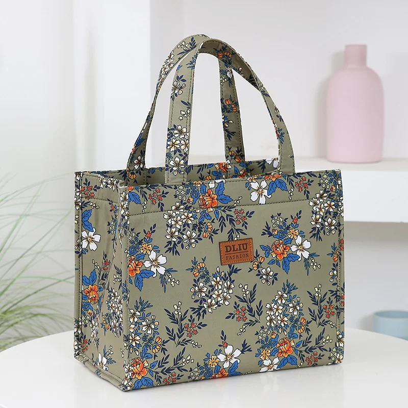 New Style Nylon Printing Thickened Large Capacity Handbag, Work Portable Zipper Semi-Closed Lunch Box Storage Bag, Bento Bag