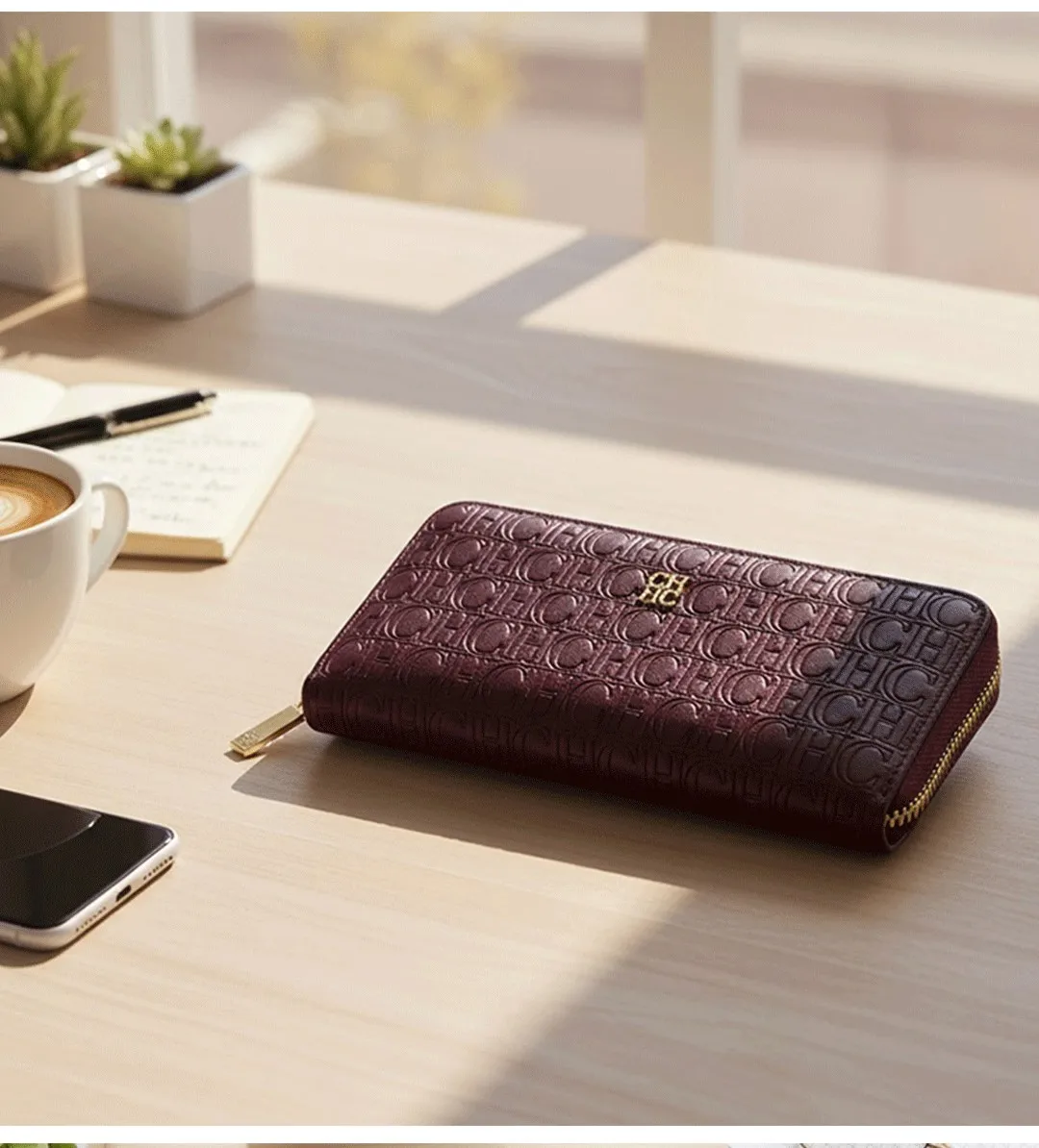 CH Women's Solid Colour Long Wallet Niche Design Fashion Simple Large Capacity Bag Luxury Temperament Vintage Classic Wallet