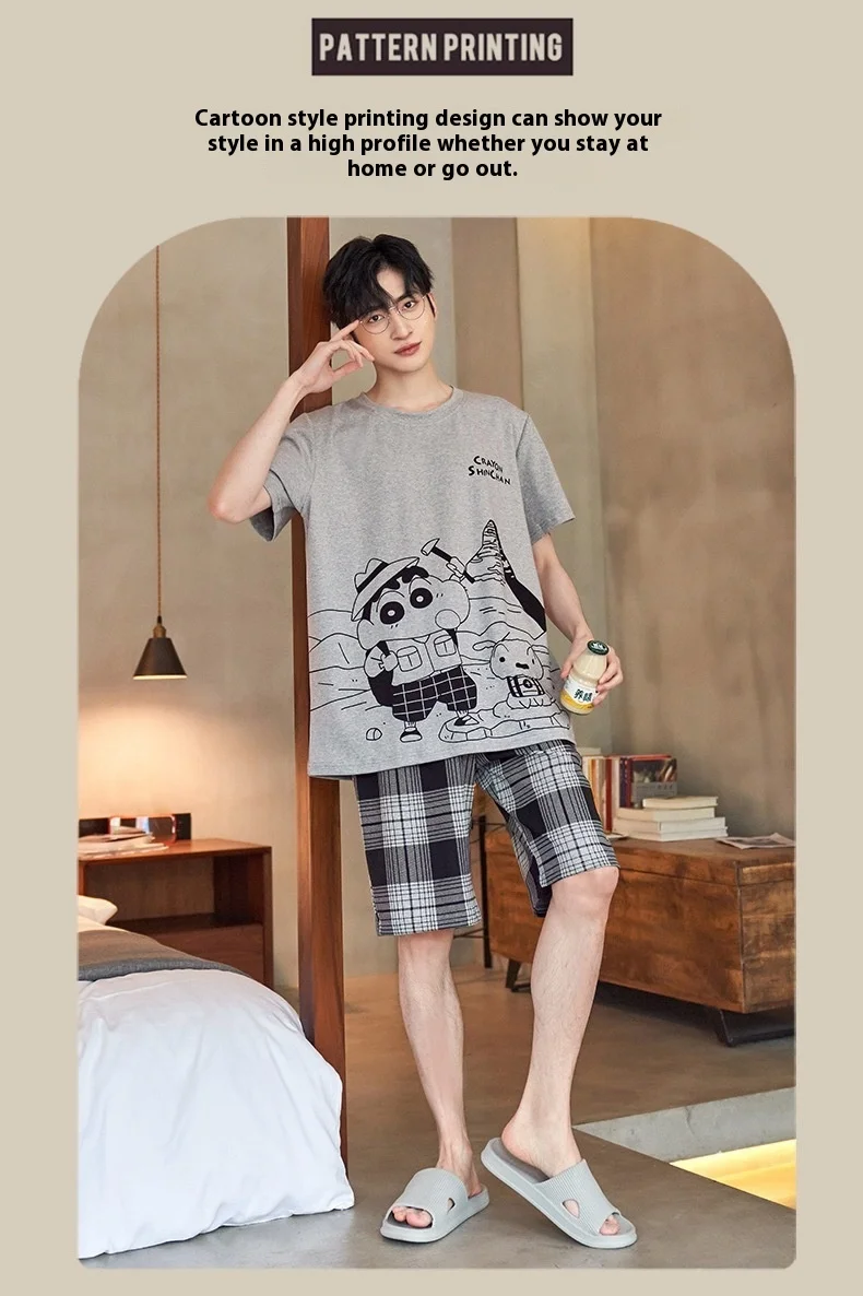 2 Piece Set Sleepwear Men Large Size Youth Pajamas Striped Bear Home Wear Man Nightwear Loungewear Comforts Breathable Casual